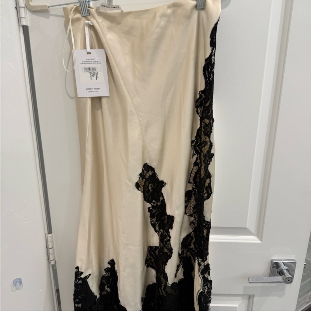 Ronny Kobo Collection Klindly satin lace Cream and Black Maxi Skirt - Picture 6 of 9